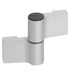 Metallic elbow pipe fitting on a white background